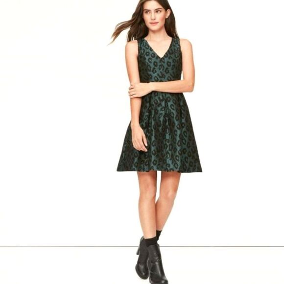 Ann Taylor LOFT Petite Leopard Jacquard Flare Dress - Picture 1 of 12